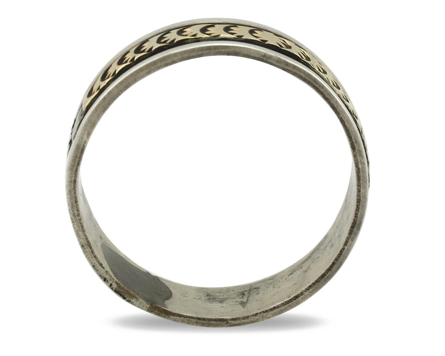 Navajo Ring 925 Silver & Solid 14k Yellow Gold Artist Signed E Hand Stamped C80s