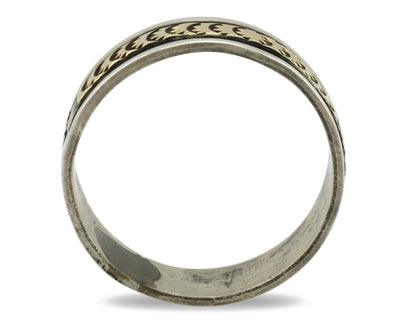 Navajo Ring 925 Silver & Solid 14k Yellow Gold Artist Signed E Hand Stamped C80s
