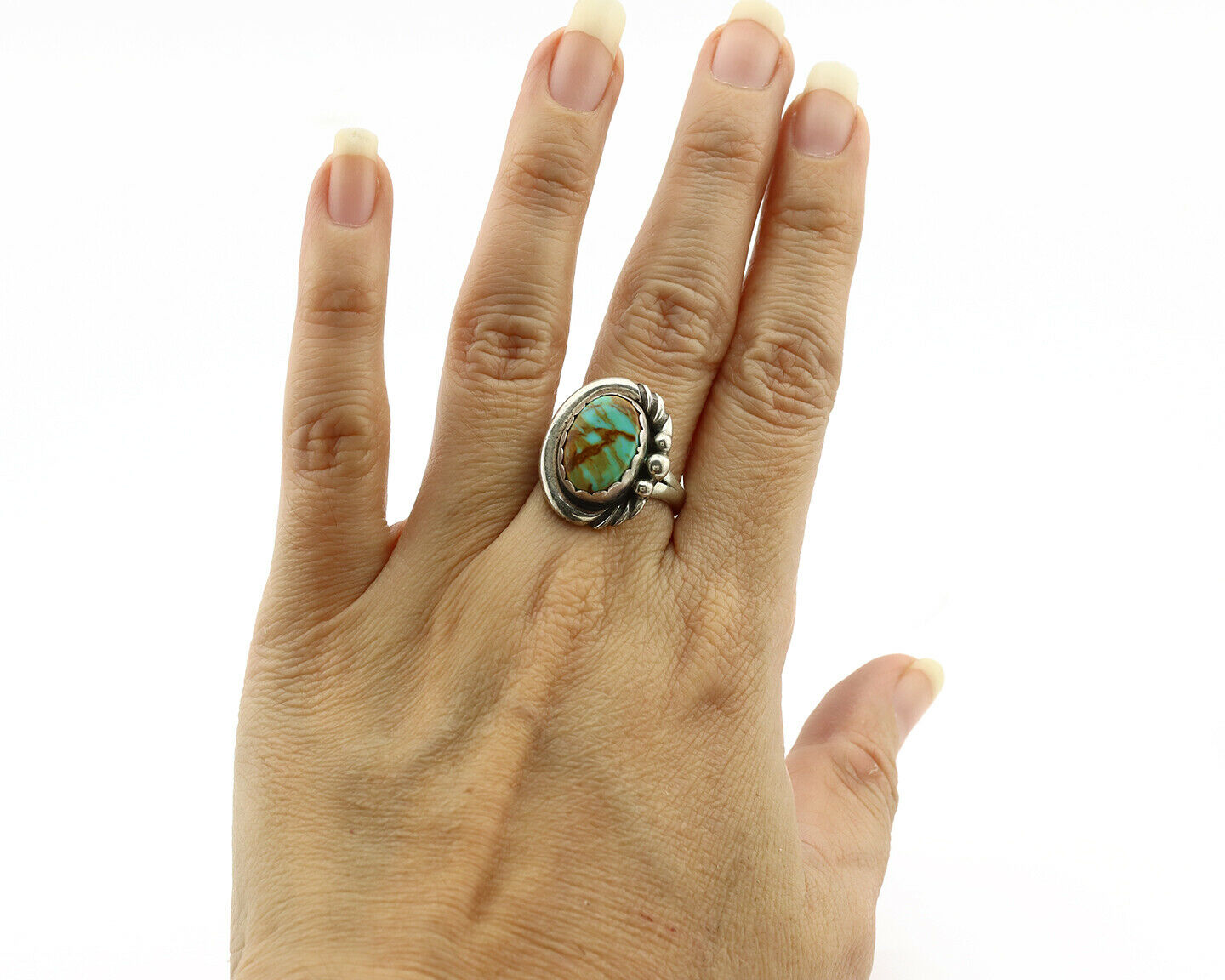 Navajo Ring .925 Silver Kingman Turquoise Native American Artist C.1980's