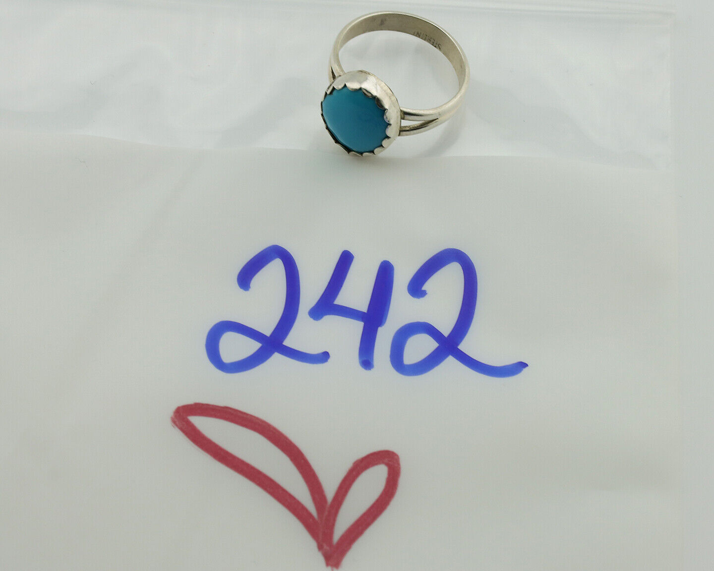 Navajo Ring .925 Silver Sleeping Beauty Turquoise Native American Artist C.1980s