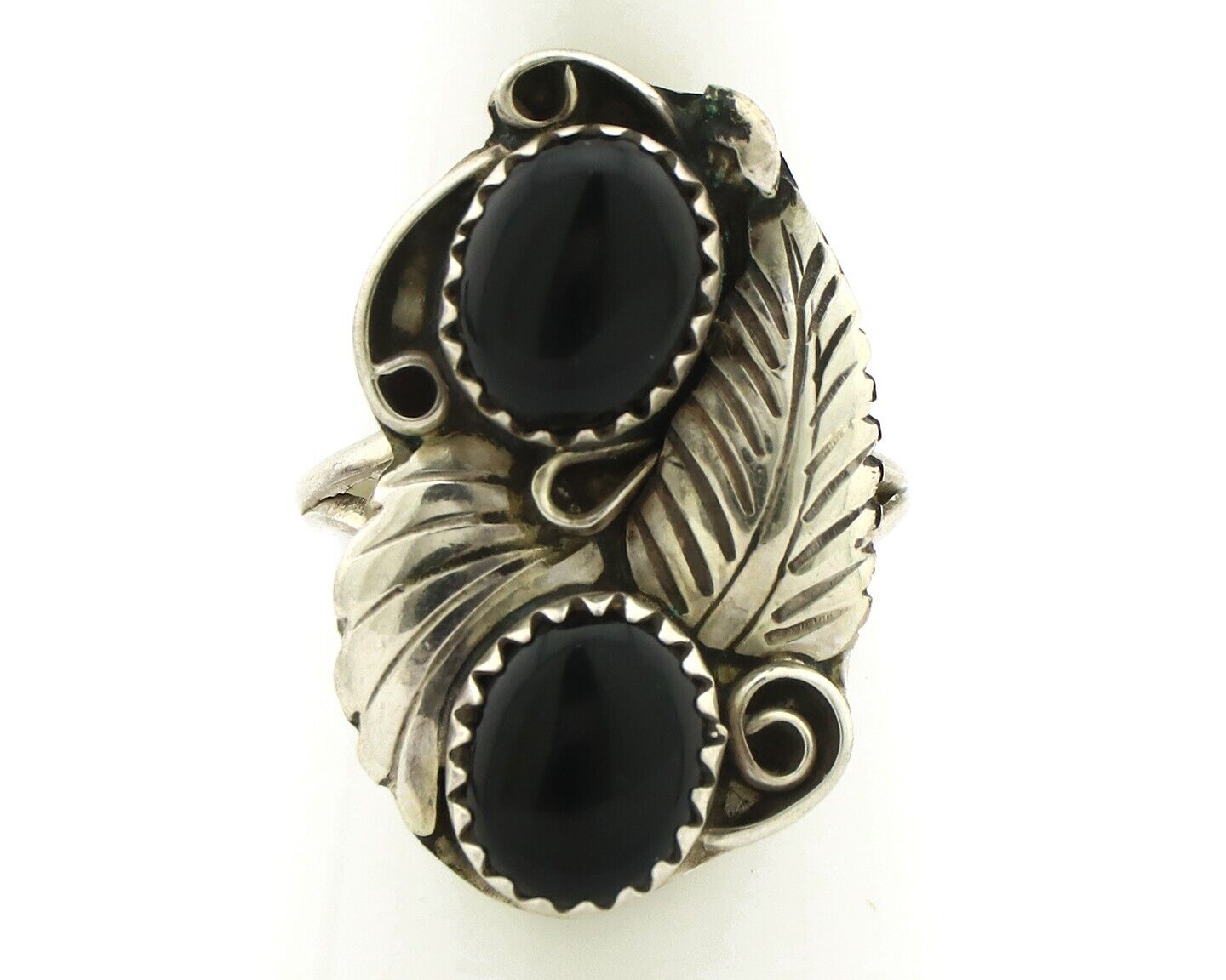 Navajo Ring 925 Silver Natural Mined Onyx Artist Signed T Thomas C.80's