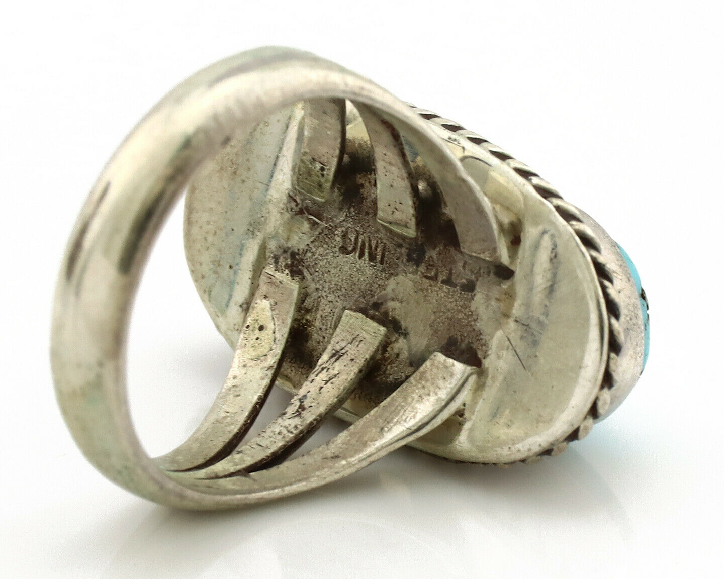 Navajo Ring .925 Silver Blue Turquoise Native American Artist C.1980's