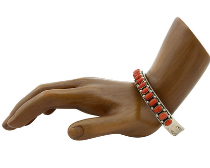Pima Bracelet .925 Silver Natural Red Coral Artist Signed Alvin Sosolda C.80's