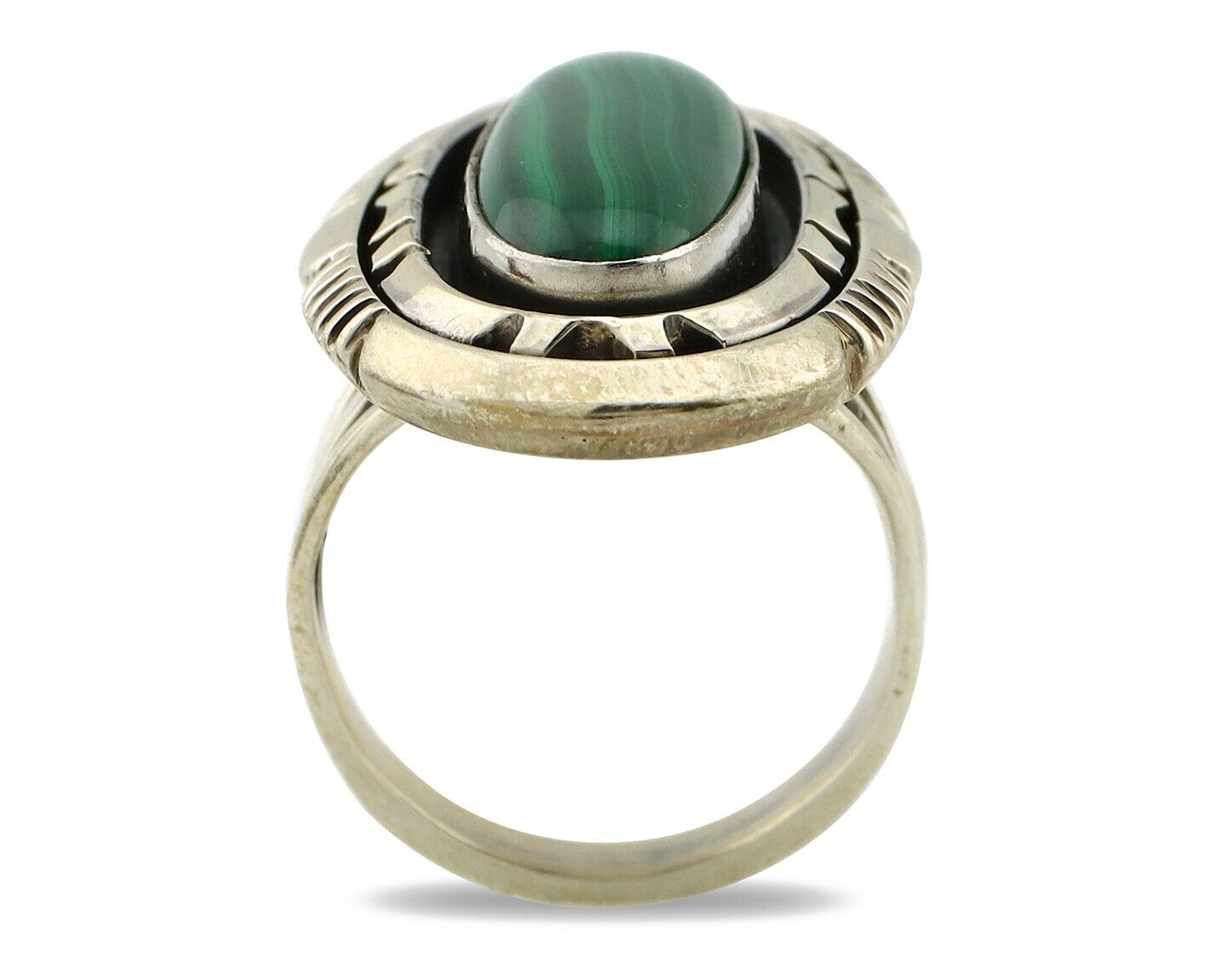 Navajo Ring 925 Silver Natural Malachite Artist Signed William Denetdale C.80's