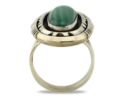 Navajo Ring 925 Silver Natural Malachite Artist Signed William Denetdale C.80's