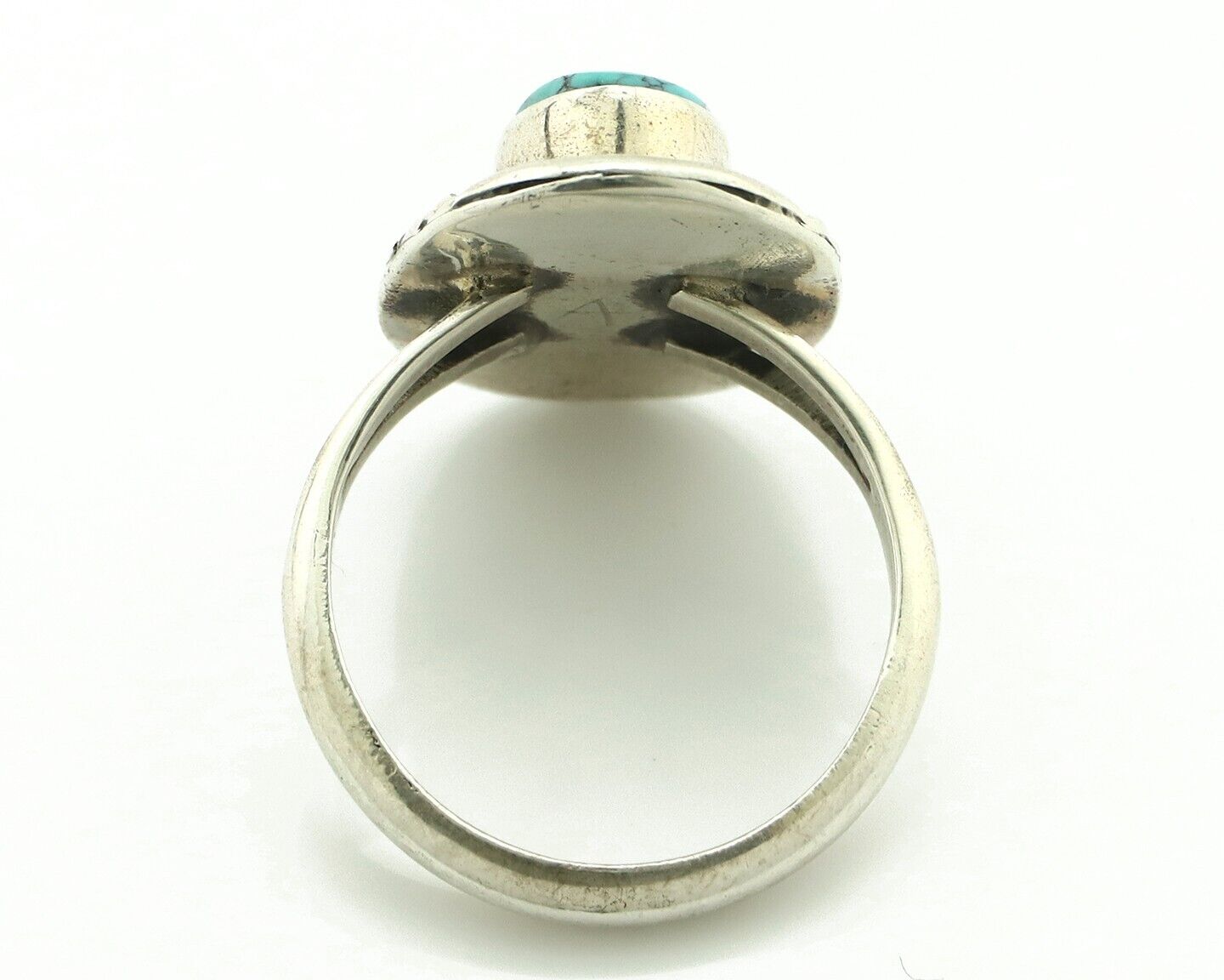 Navajo Ring 925 Silver Blue Spiderweb Turquoise Native American Artist C.80's