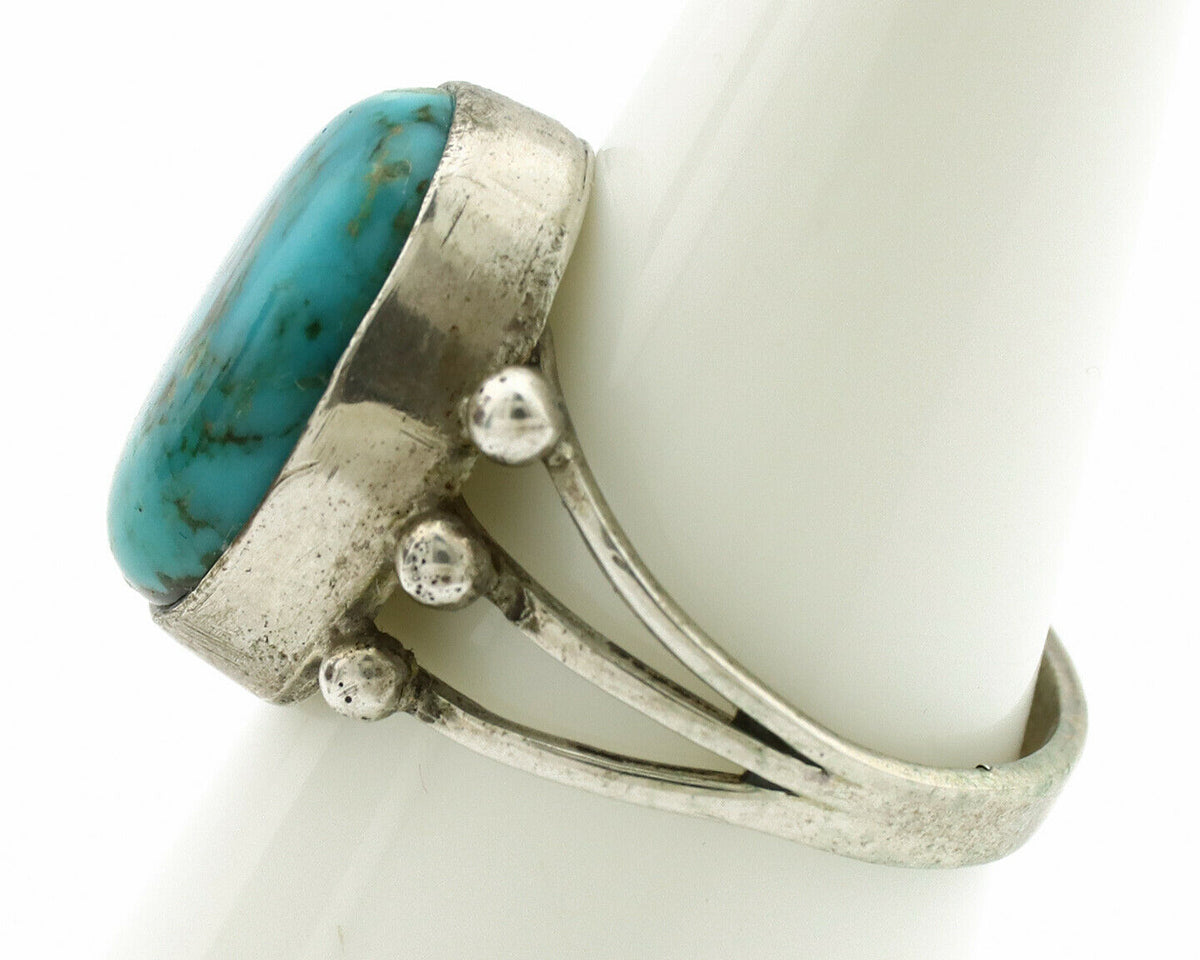Navajo Ring .925 Silver Kingman Turquoise Native American Artist C.1980's