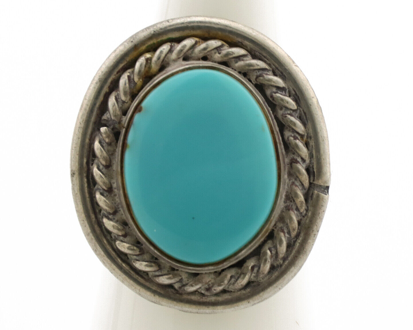 Navajo Ring .925 Silver Sleeping Beauty Turquoise Native American Artist C.1980s
