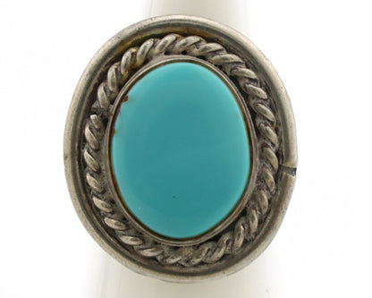 Navajo Ring .925 Silver Sleeping Beauty Turquoise Native American Artist C.1980s
