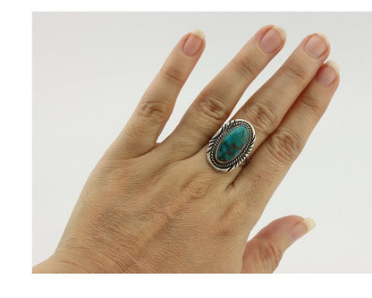 Navajo Ring .925 Silver Blue Gem Turquoise Artist Signed M Begay C.80's