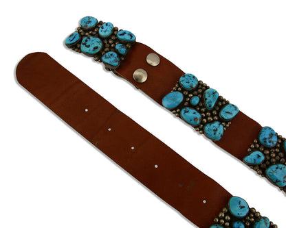 Navajo Concho Belt .925 Silver Morenci Turquoise Signed J. Sandoval C.80's