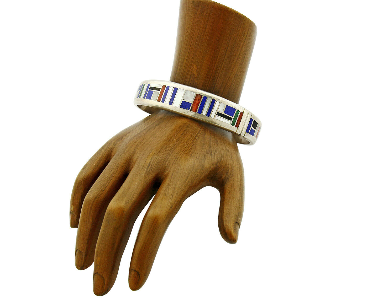 Artist David Freeland Inlaid Natural Gemstone .925 SOLID Silver Cuff Bracelet