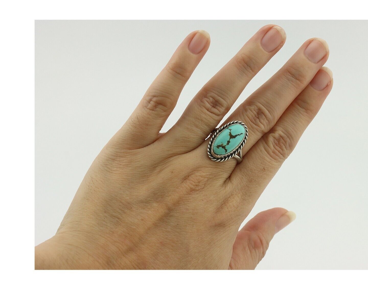 Navajo Ring .925 Silver Natural Blue Turquoise Native American Artist C.80's