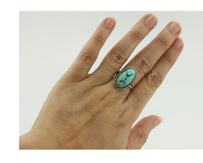 Navajo Ring .925 Silver Natural Blue Turquoise Native American Artist C.80's