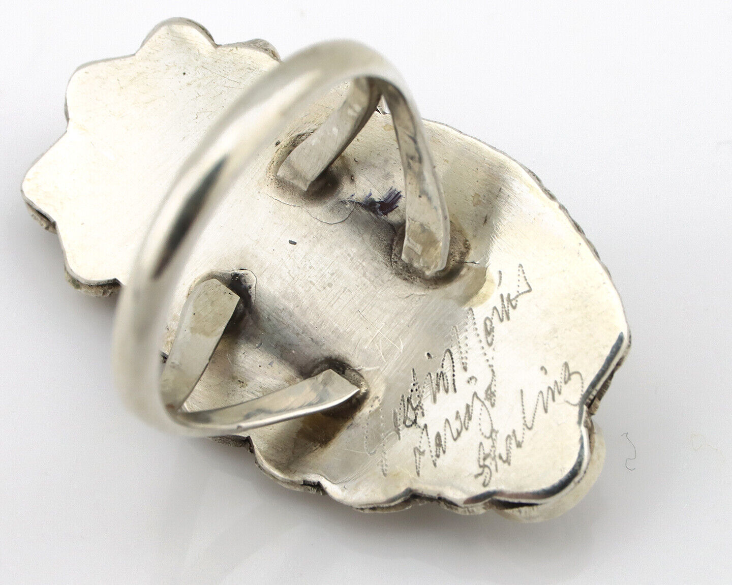 Navajo Ring 925 Silver Mediterranean Coral Artist Signed Justin Morris C.80's