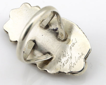 Navajo Ring 925 Silver Mediterranean Coral Artist Signed Justin Morris C.80's