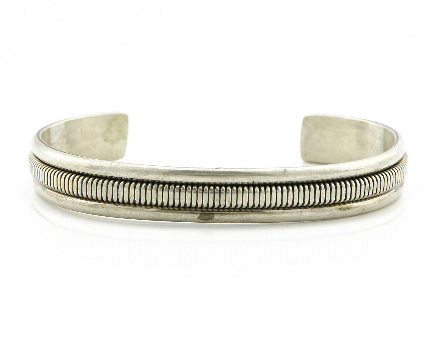 Navajo Bracelet .925 Silver Handmade Hand Stamped Signed Artist TAHE Circa 1980s