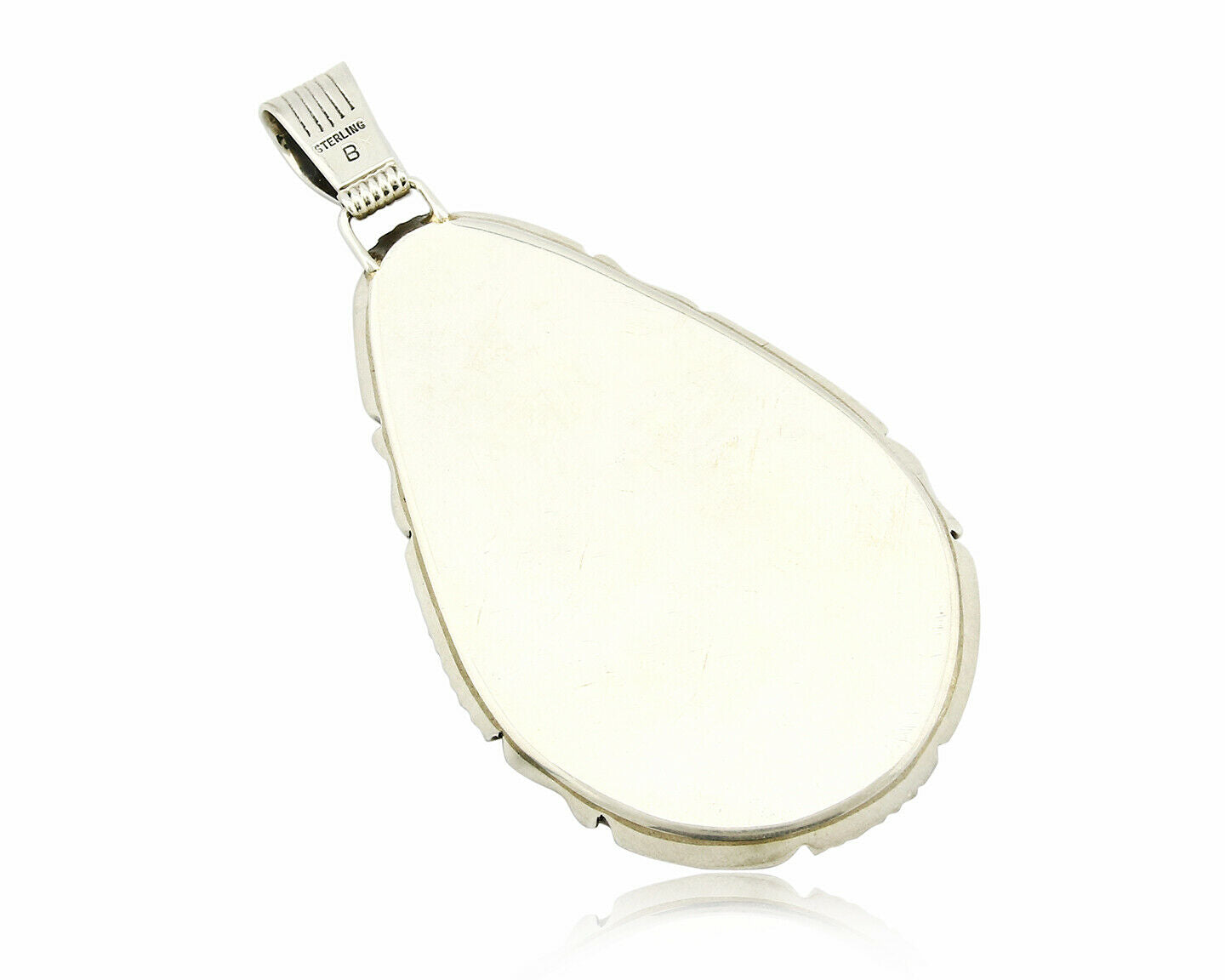 C. 1990 Rare Large Variscite Navajo Signed Begay .925 Silver Stamped Pendant