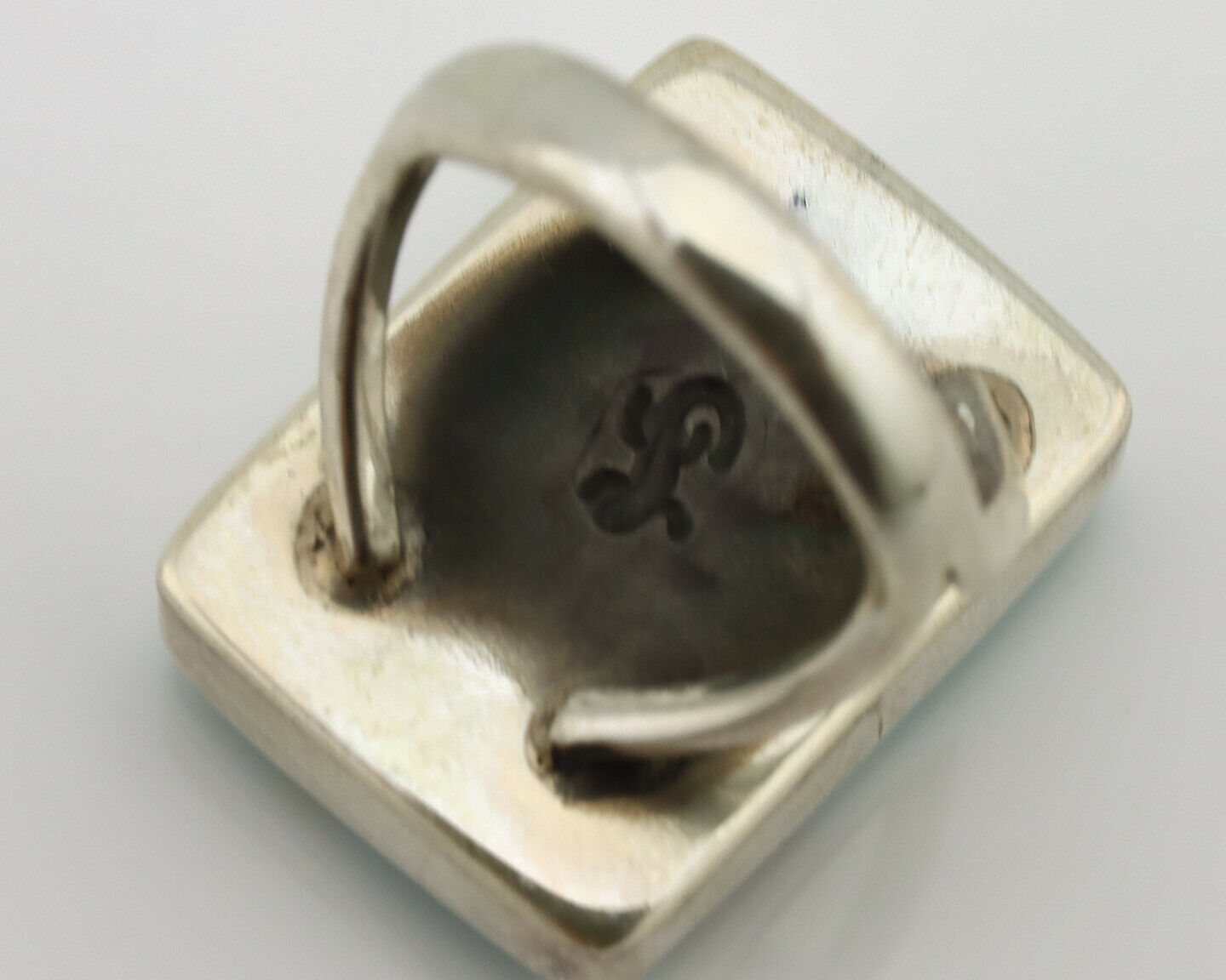 Navajo Ring .925 Silver Kingman Turquoise Artist Signed Gecko C.80's