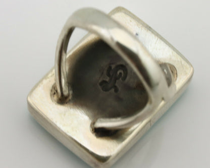 Navajo Ring .925 Silver Kingman Turquoise Artist Signed Gecko C.80's