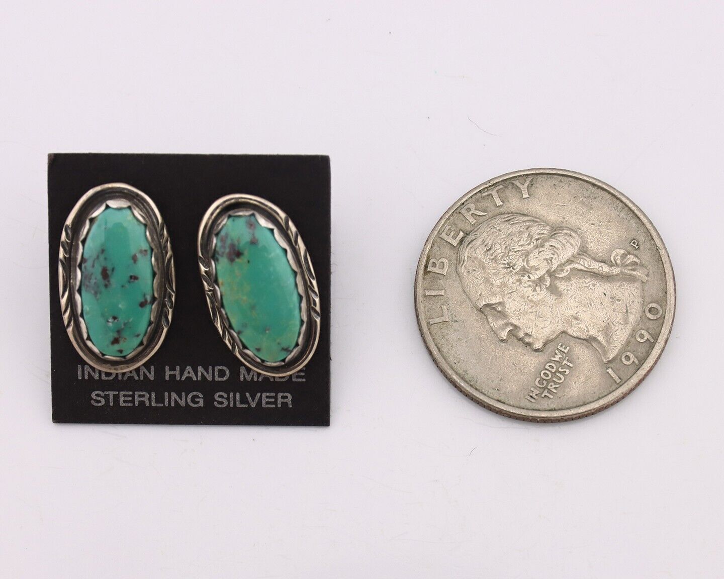 Navajo Earrings 925 Silver Natural Blue Turquoise Native American Artist C.90's