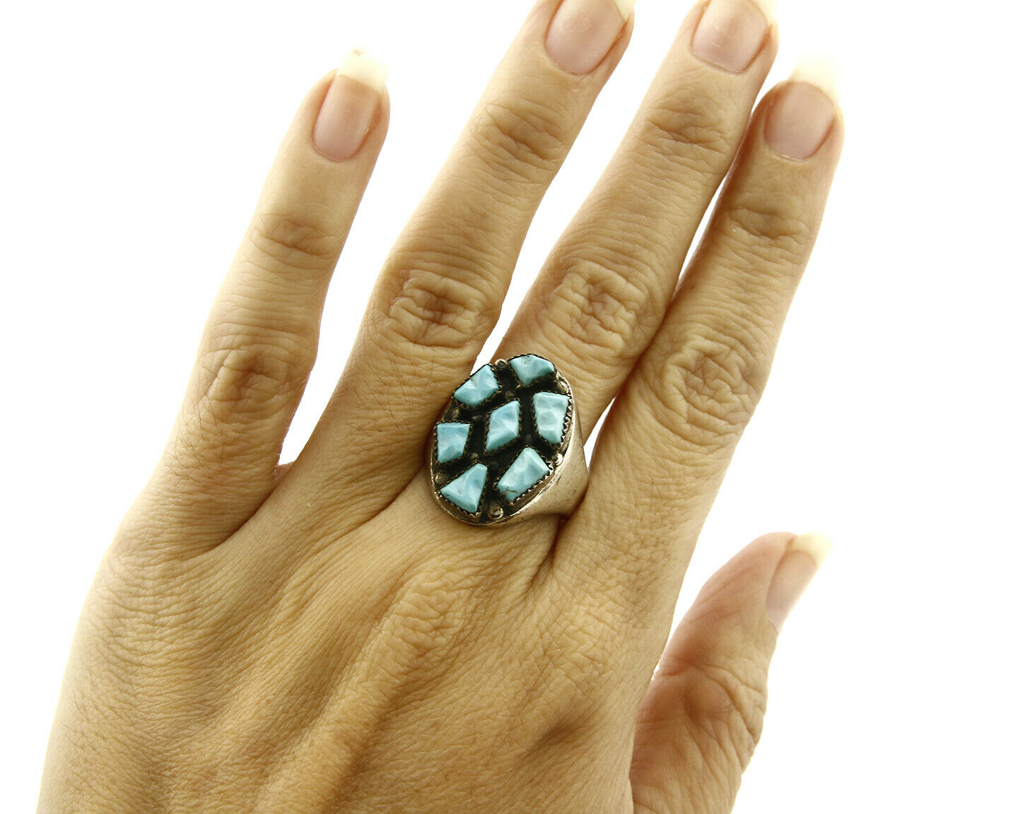 ZUNI Ring .925 SOLID Silver Sleeping Beauty Turquoise LEEKITY C.1980's
