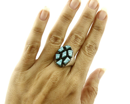 ZUNI Ring .925 SOLID Silver Sleeping Beauty Turquoise LEEKITY C.1980's