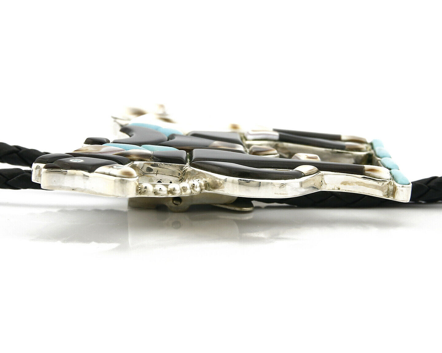 Navajo Bolo Tie .925 Silver Natural Gemstone Signed Artist WB Circa 1980's