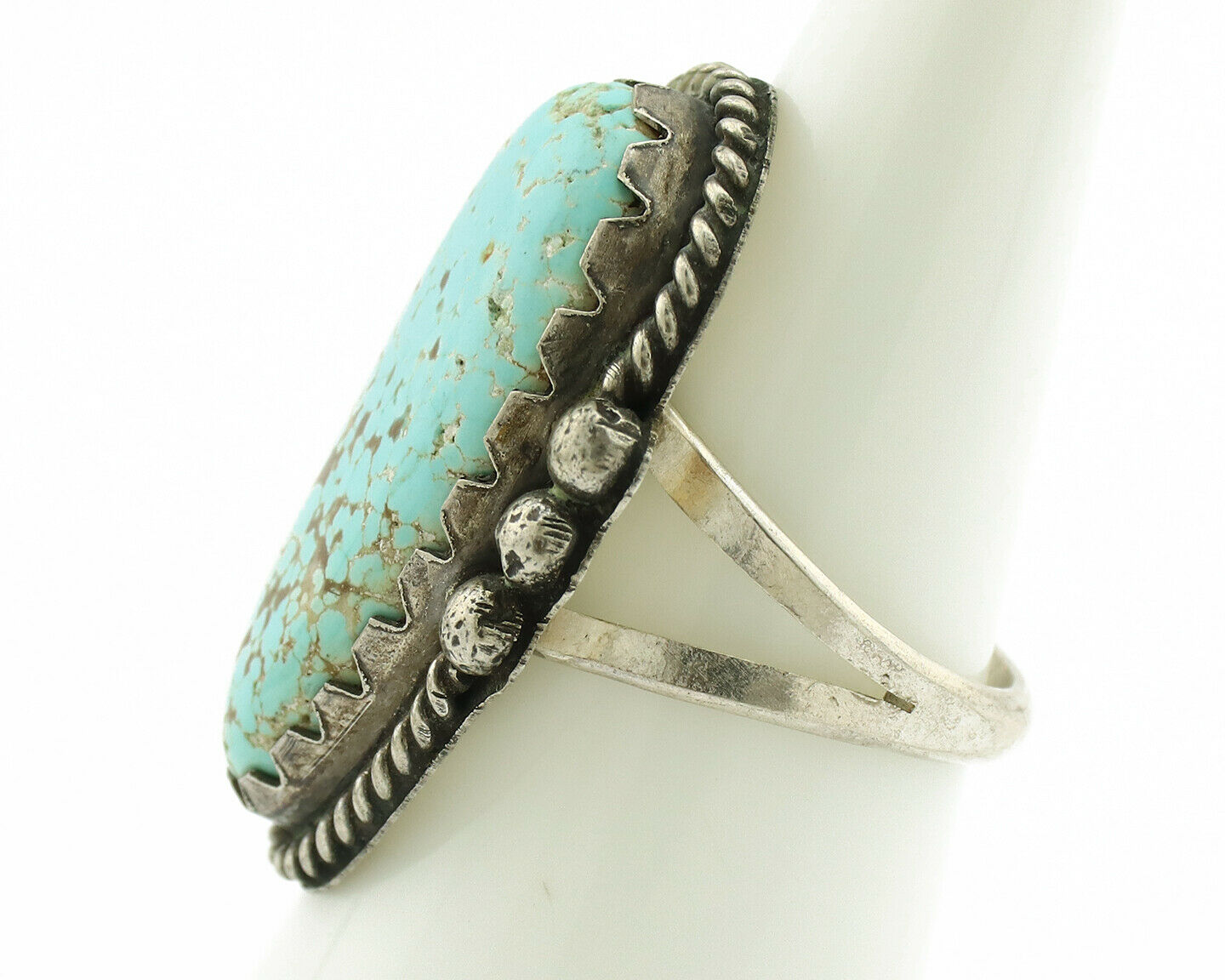 Navajo Ring .925 Silver Kingman Turquoise Native American Artist C.80's
