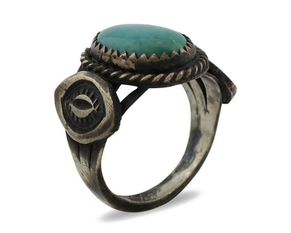 Navajo Ring .925 Silver Kingman Turquoise Artist Signed FA C.80's