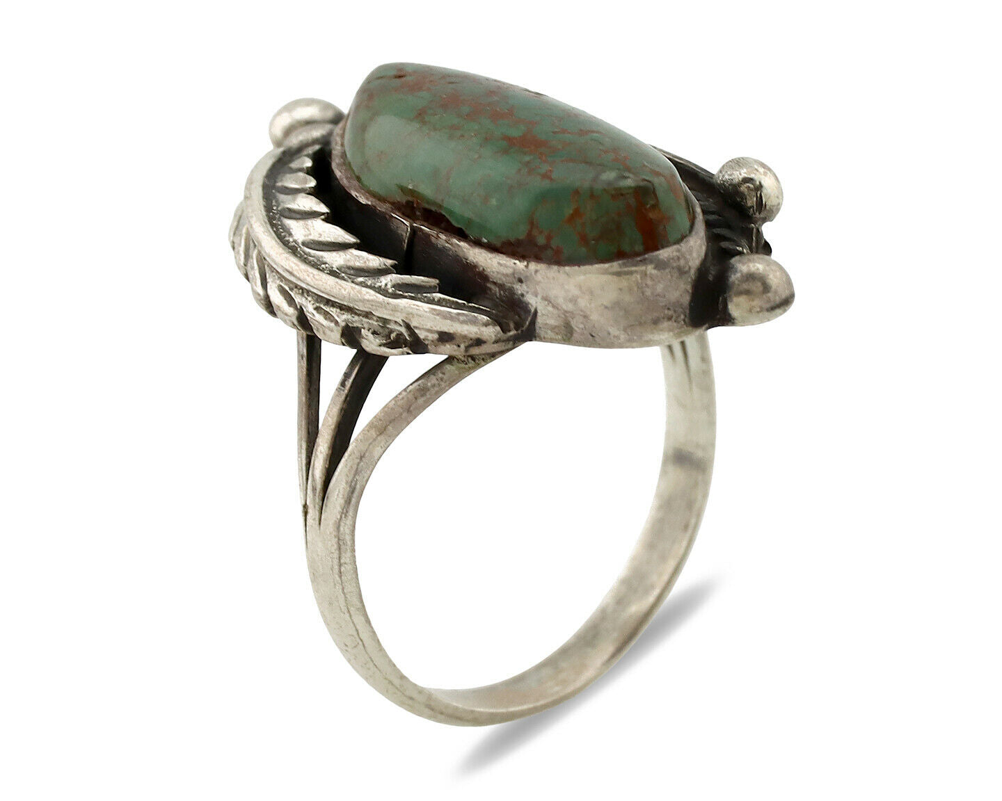 Navajo Ring .925 Silver Manassas Turquoise Signed Native Artist C.80's