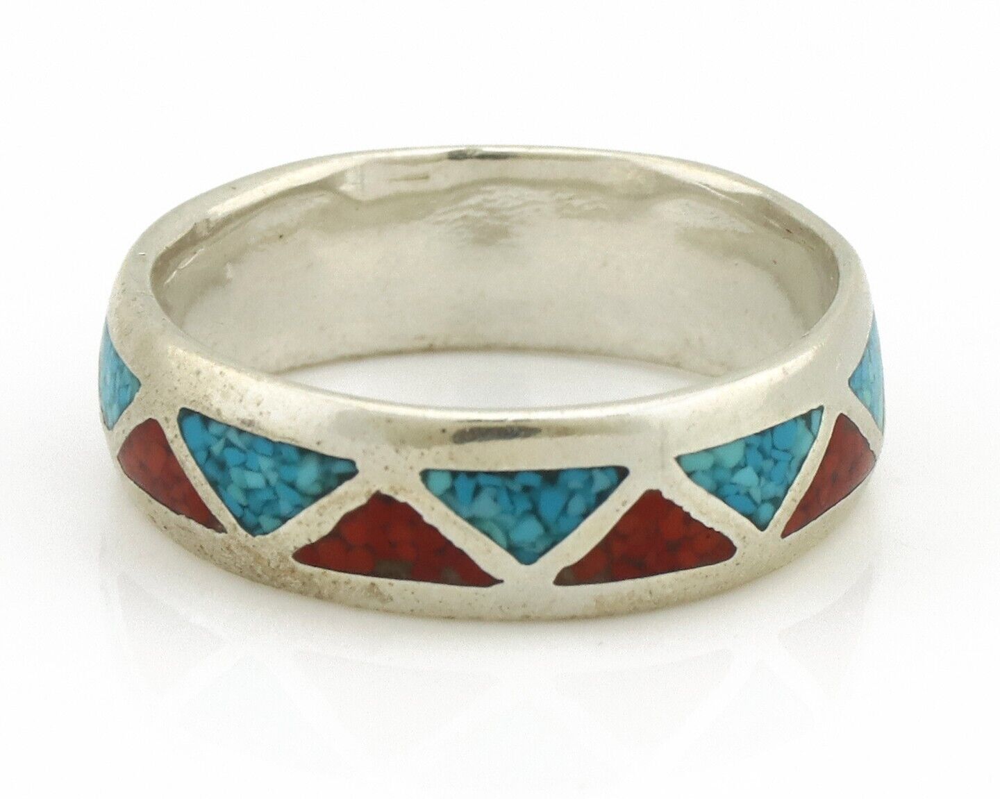 Navajo Ring 925 Silver Natural Turquoise & Coral Native American Artist C.80's
