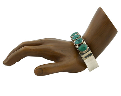 Navajo Bracelet .925 Silver Gem Grade Blue Green Turquoise C Jones Artist C.80's