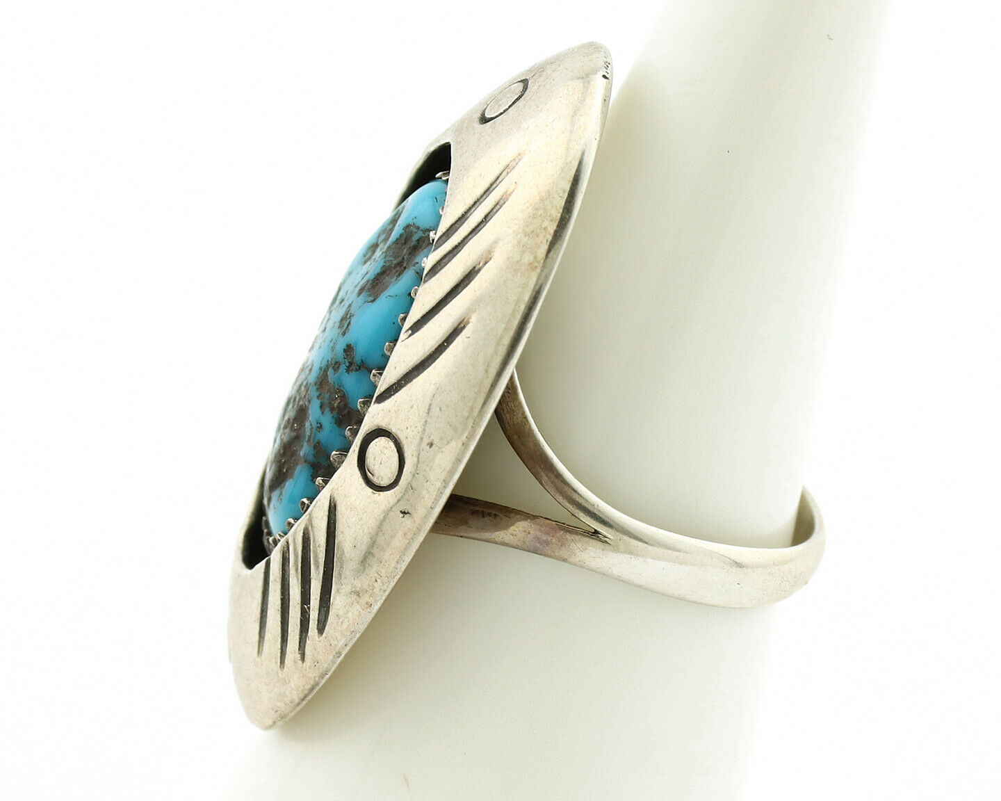 Navajo Handmade Ring .925 Silver Blue Turquoise Artist Signed WC C.1980's