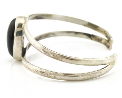 Navajo Bracelet .925 Silver Natural Black Onyx Artist Signed Montoya C.1980's