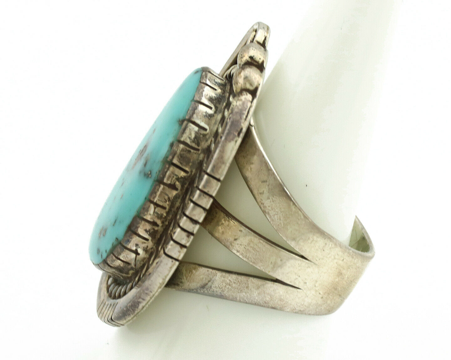 Navajo Ring .925 Silver Morenci Turquoise Artist Signed MN C.1980's