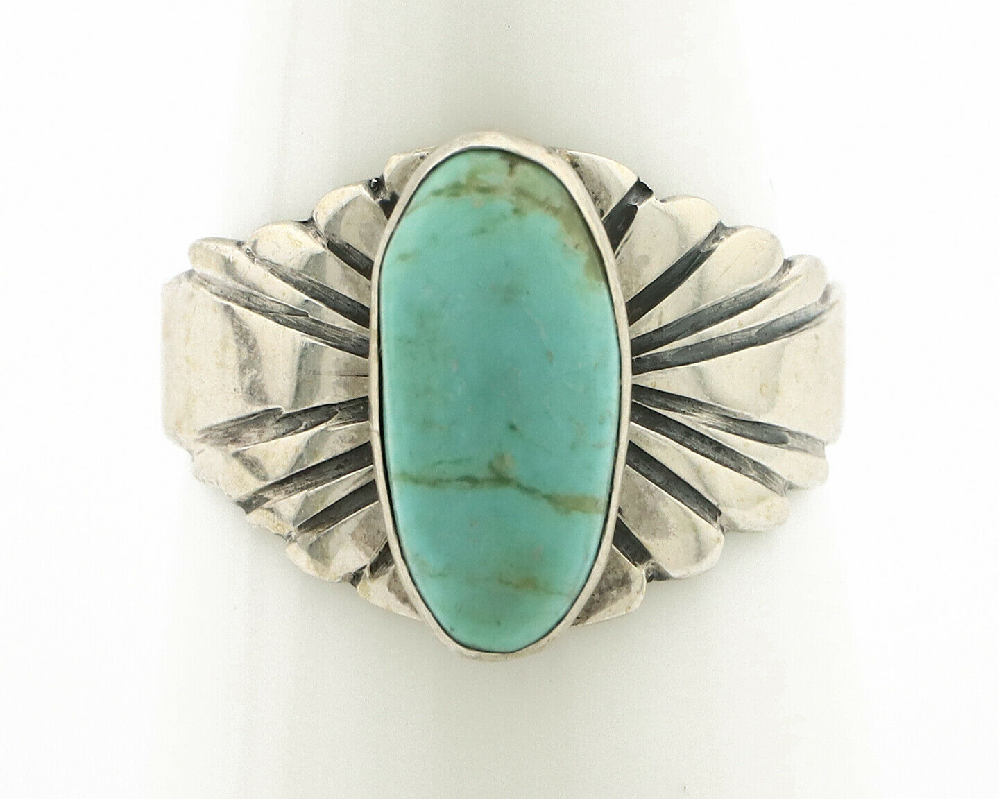 Navajo Ring .925 Silver Kingman Turquoise Artist Signed Apache C.80's