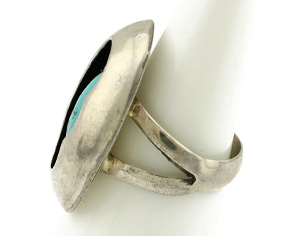Navajo Shadow Box Ring .925 Silver Blue Turquoise Native American Artist C80s