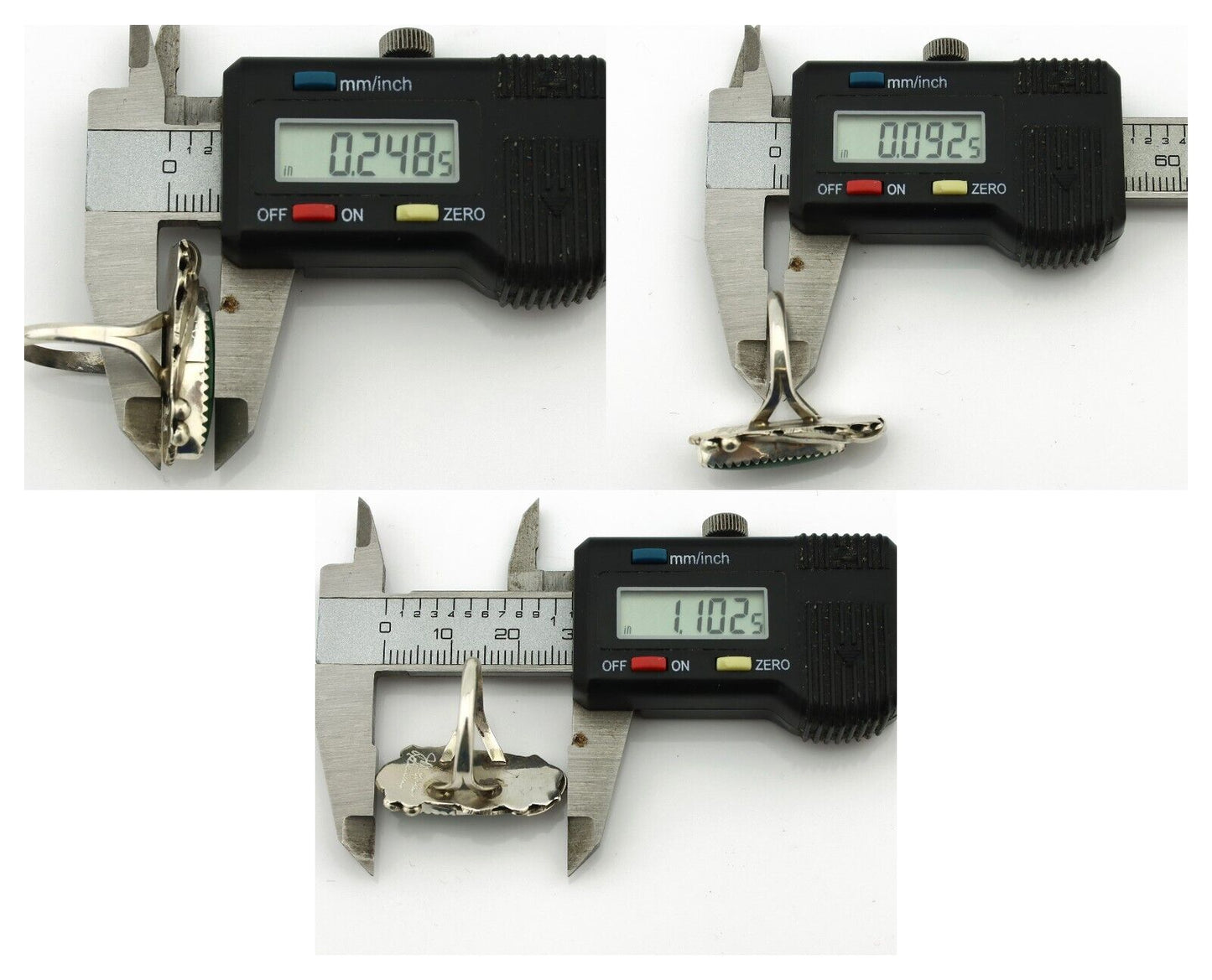 Navajo Ring 925 Silver Natural Green Malachite Signed Justin Morris C.80's