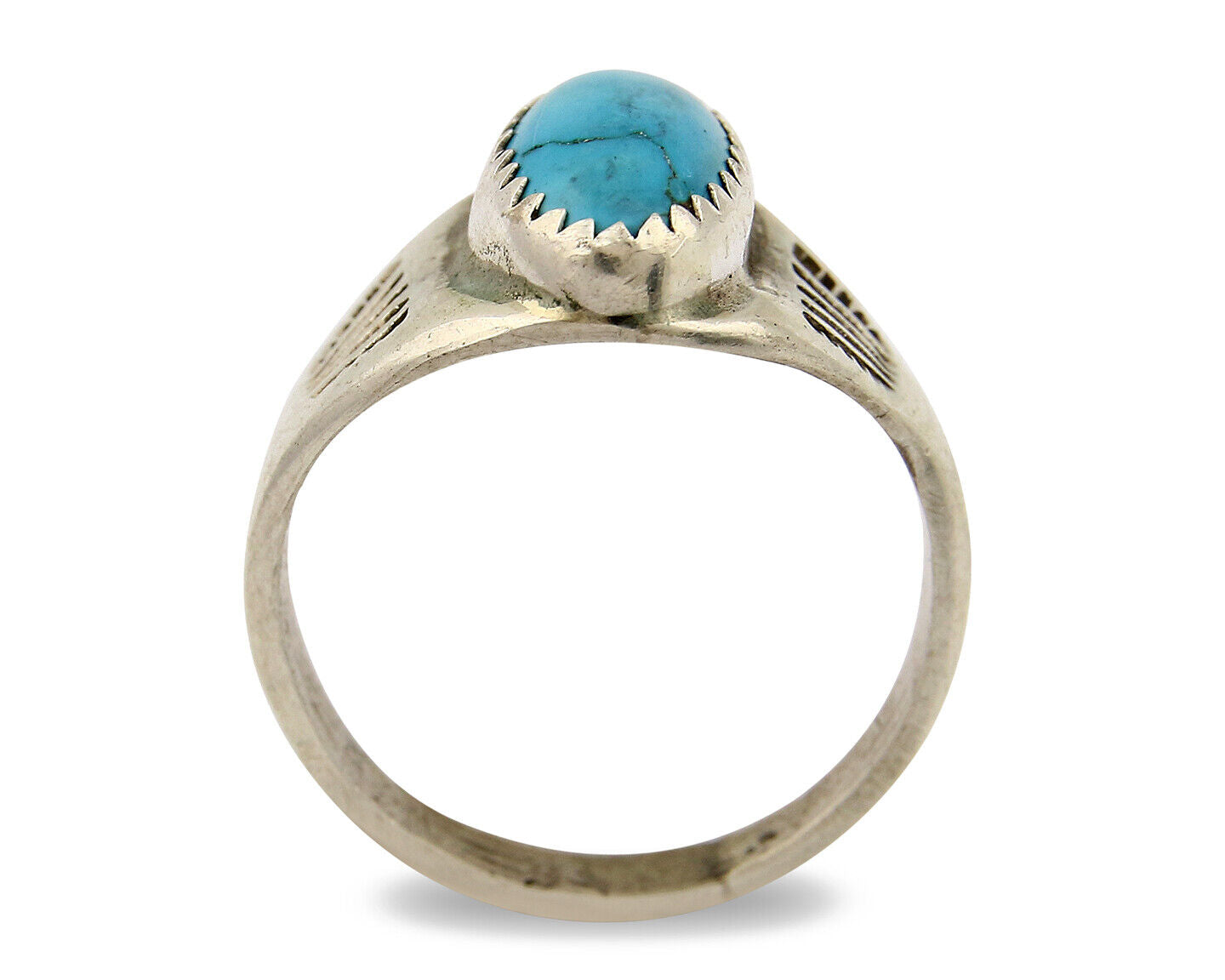 Zuni Ring .925 Silver Kingman Turquoise Hand Stamped Native American C.80's