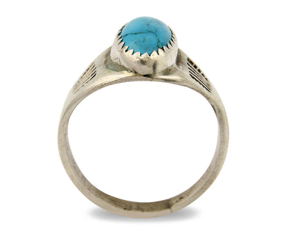 Zuni Ring .925 Silver Kingman Turquoise Hand Stamped Native American C.80's