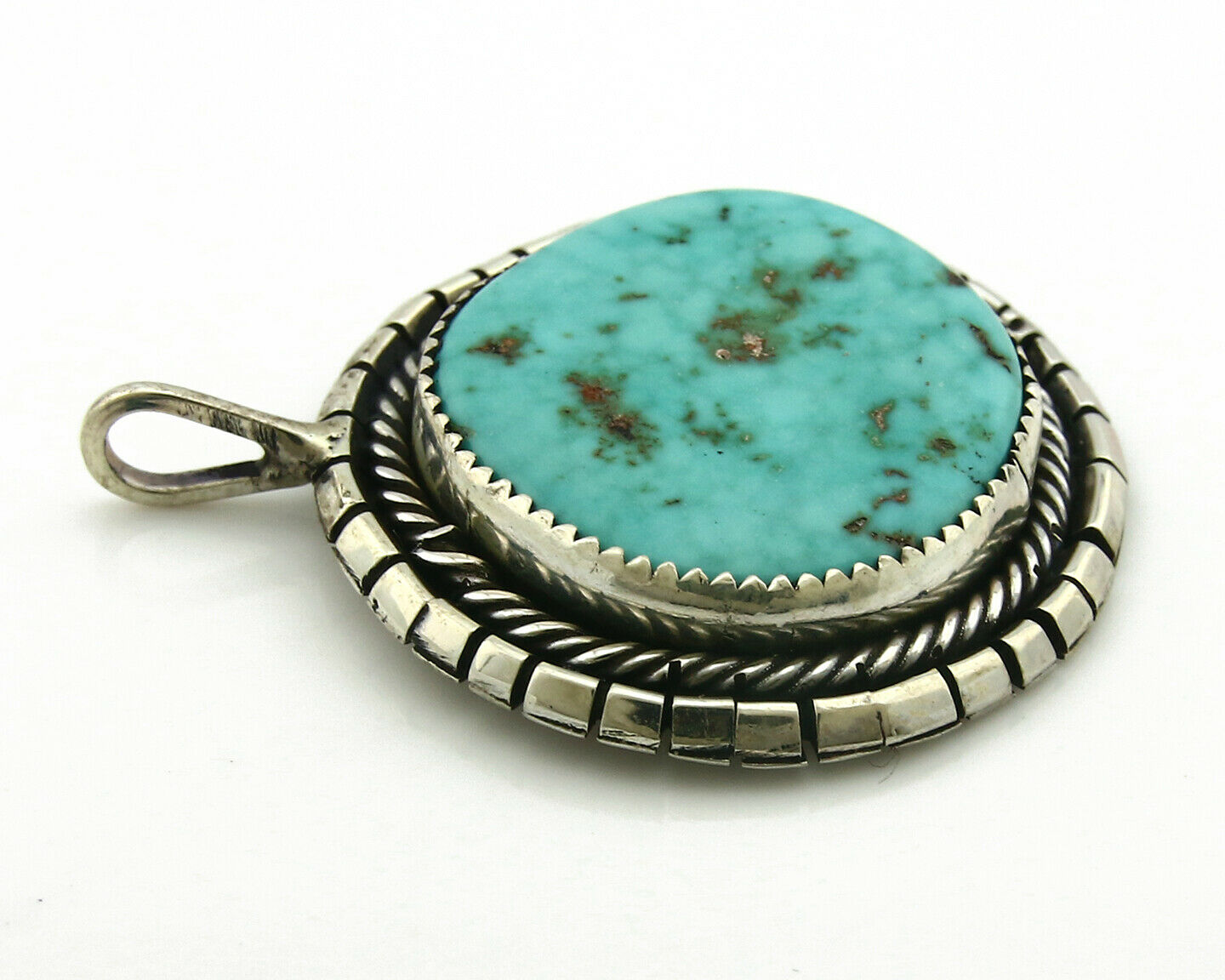 Navajo Pendant .925 Silver Kingman Turquoise Signed Artist Tom Willeto C.80's