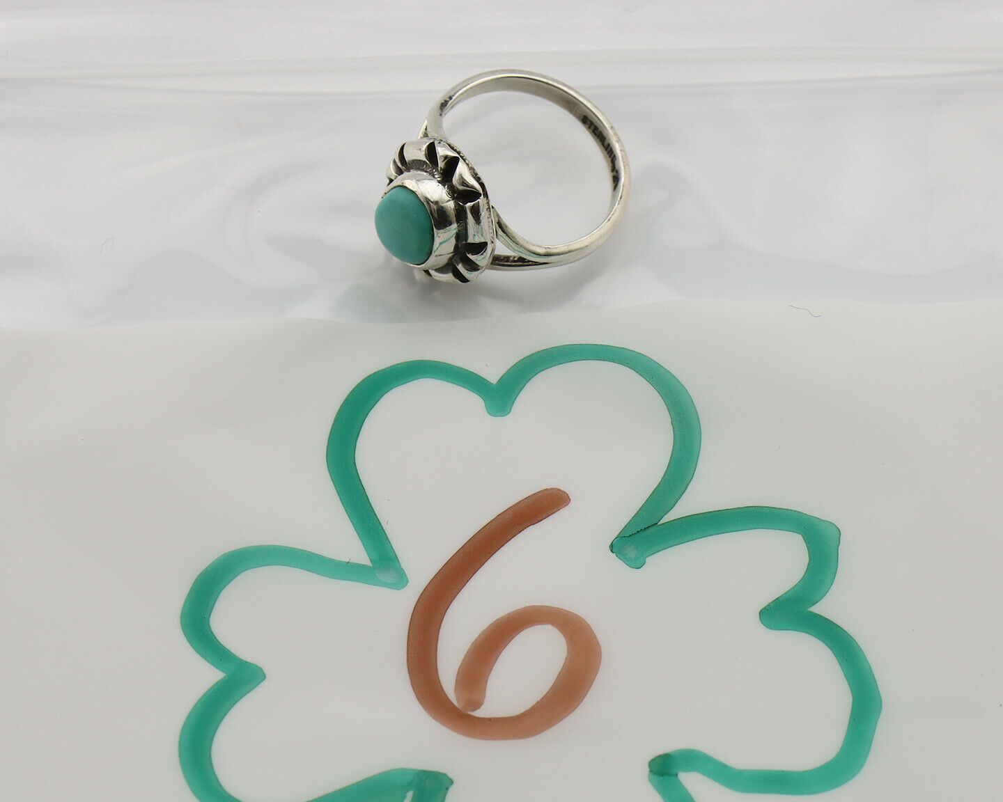 Navajo Ring .925 Silver Kingman Turquoise Artist Signed Gecko C.90's