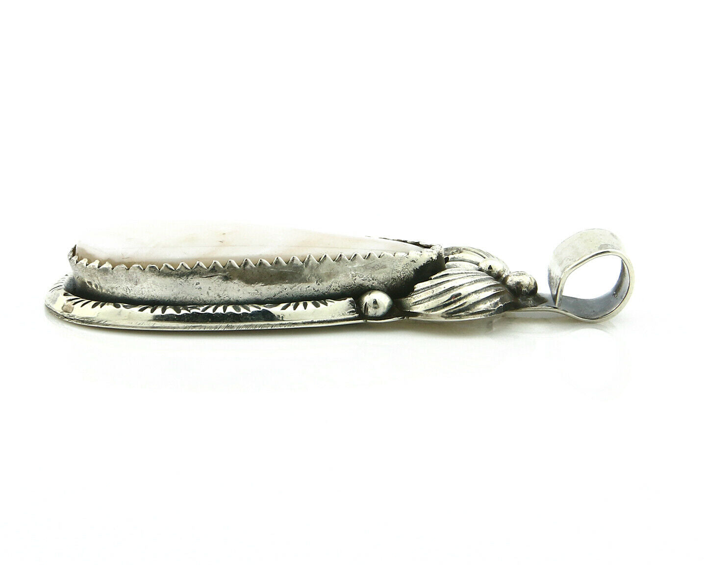 Navajo Pendant .925 Silver Real Natural Pink Mussel Signed Yazzie C.80's