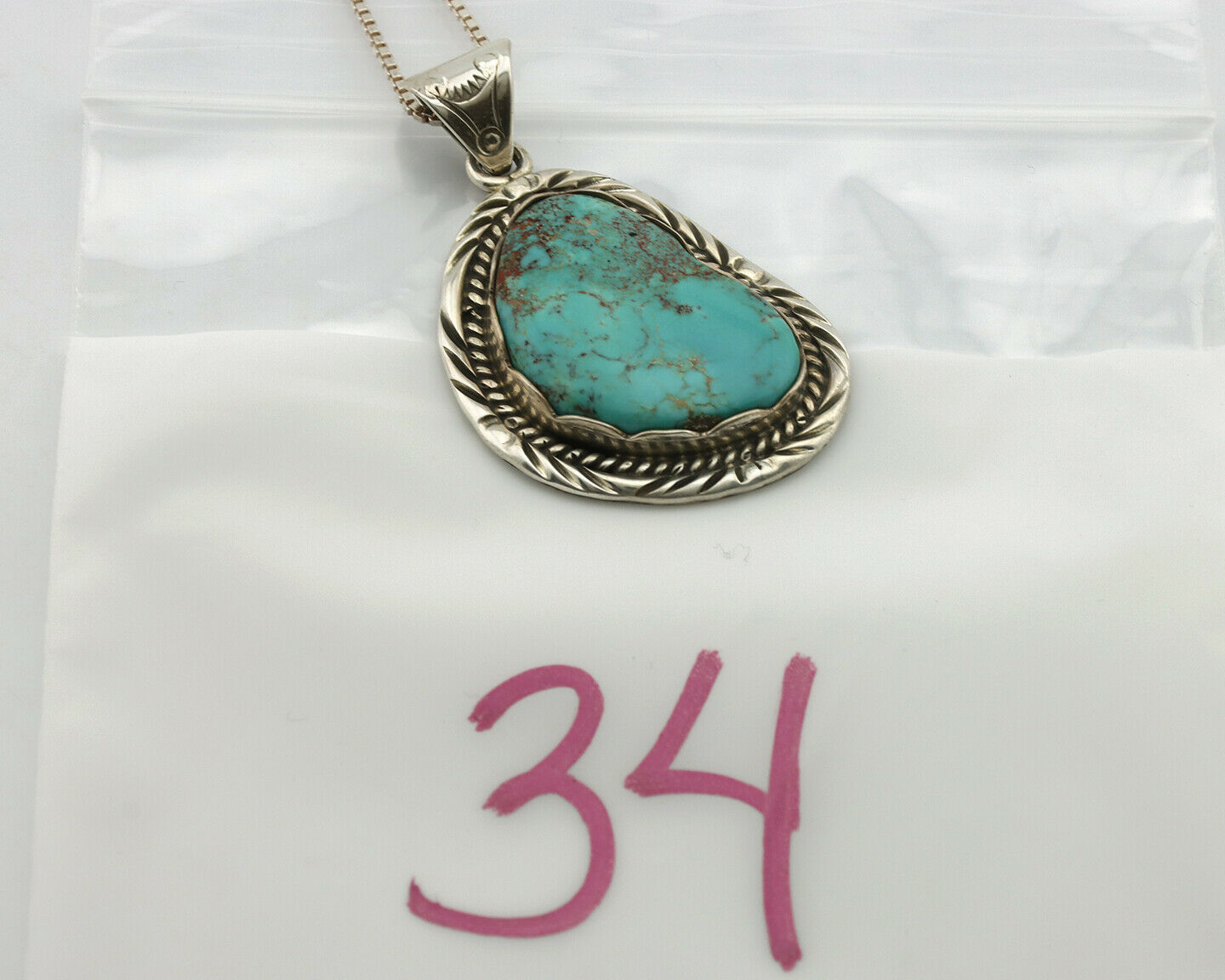 Navajo Handmade Pendant Necklace .925 Silver Artist Signed Sunrise C.80's