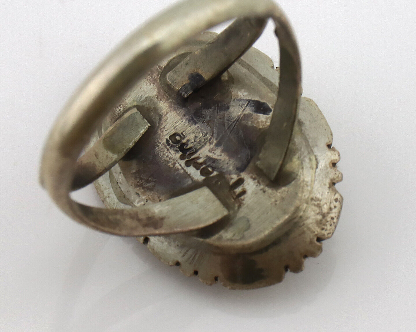 Navajo Ring 925 Silver Natural Black Spiderweb Turquoise Native Artist C.80's