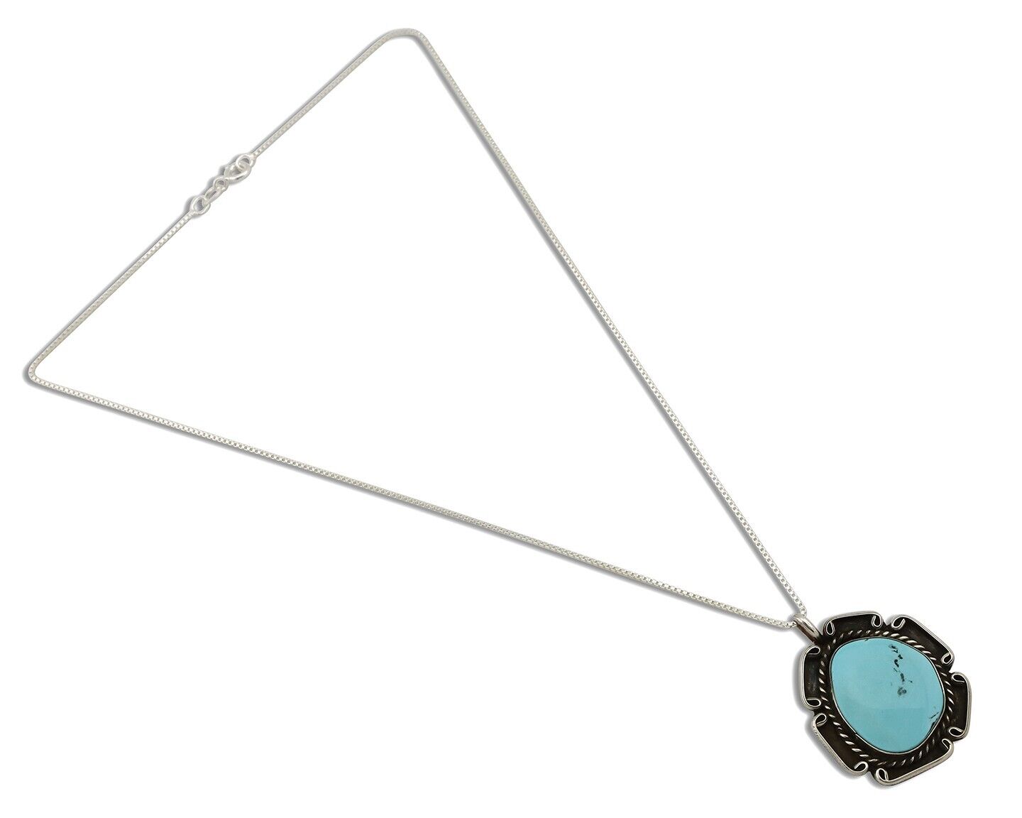 Navajo Handmade Necklace 925 Silver Natural Blue Turquoise Native Artist C.70's