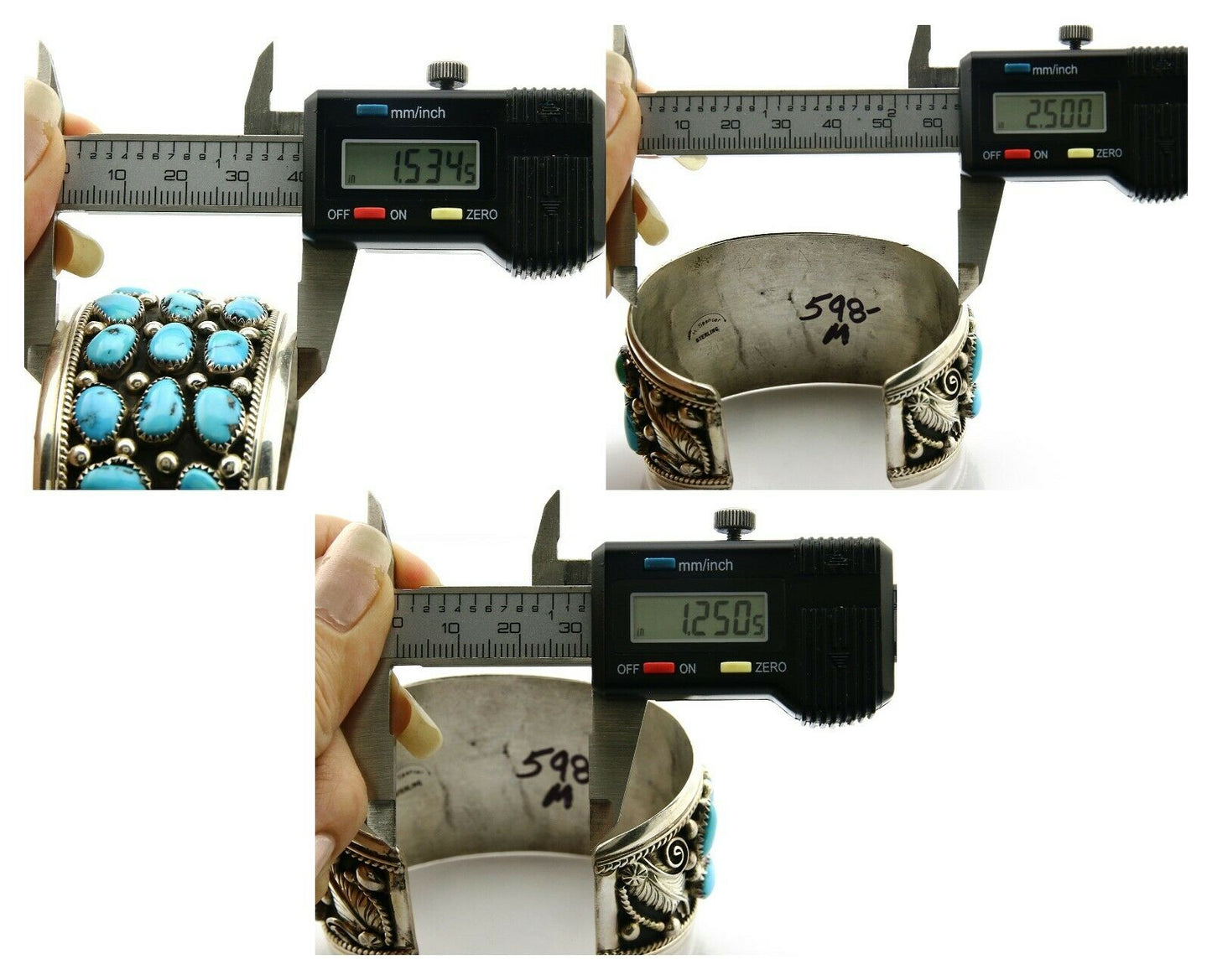 Navajo Bracelet .925 Silver Turquoise Mountain H. Spencer Native American 1990's