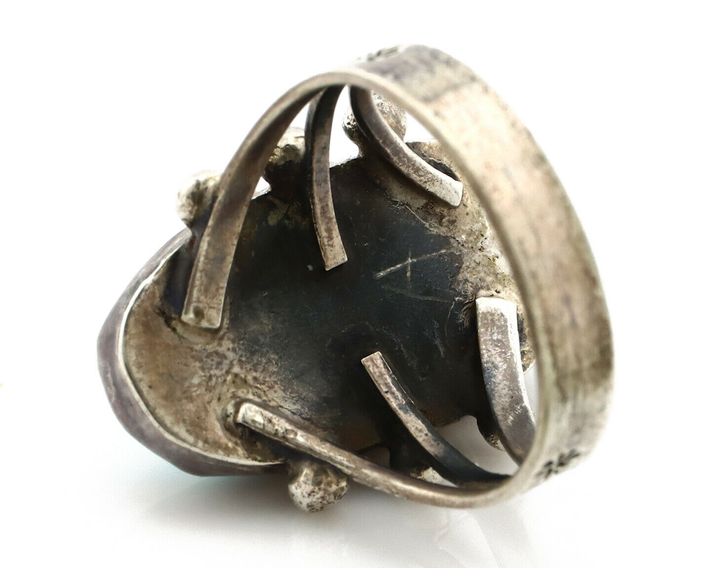 Navajo Ring .925 Silver Morenci Turquoise Native American Artist C80s