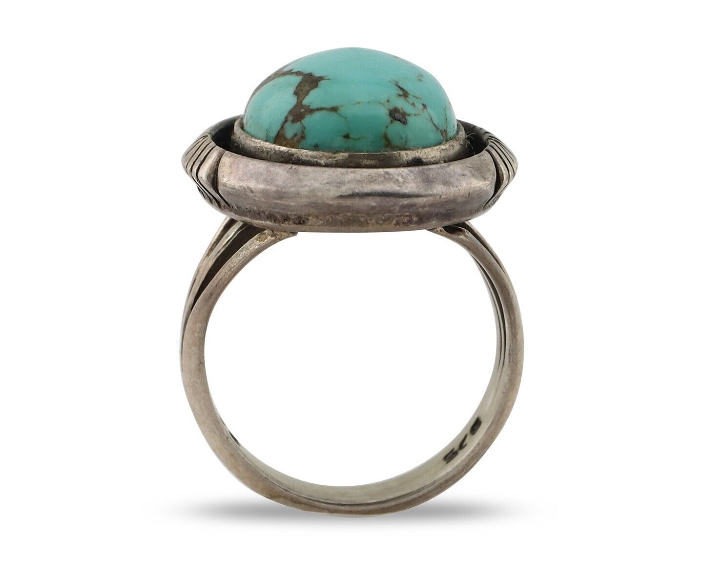 Navajo Ring 925 Silver Natural Blue Turquoise Artist Signed Pictograph C.80's